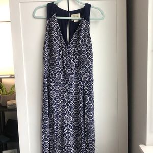Anthro Blue and white pattern jumpsuit